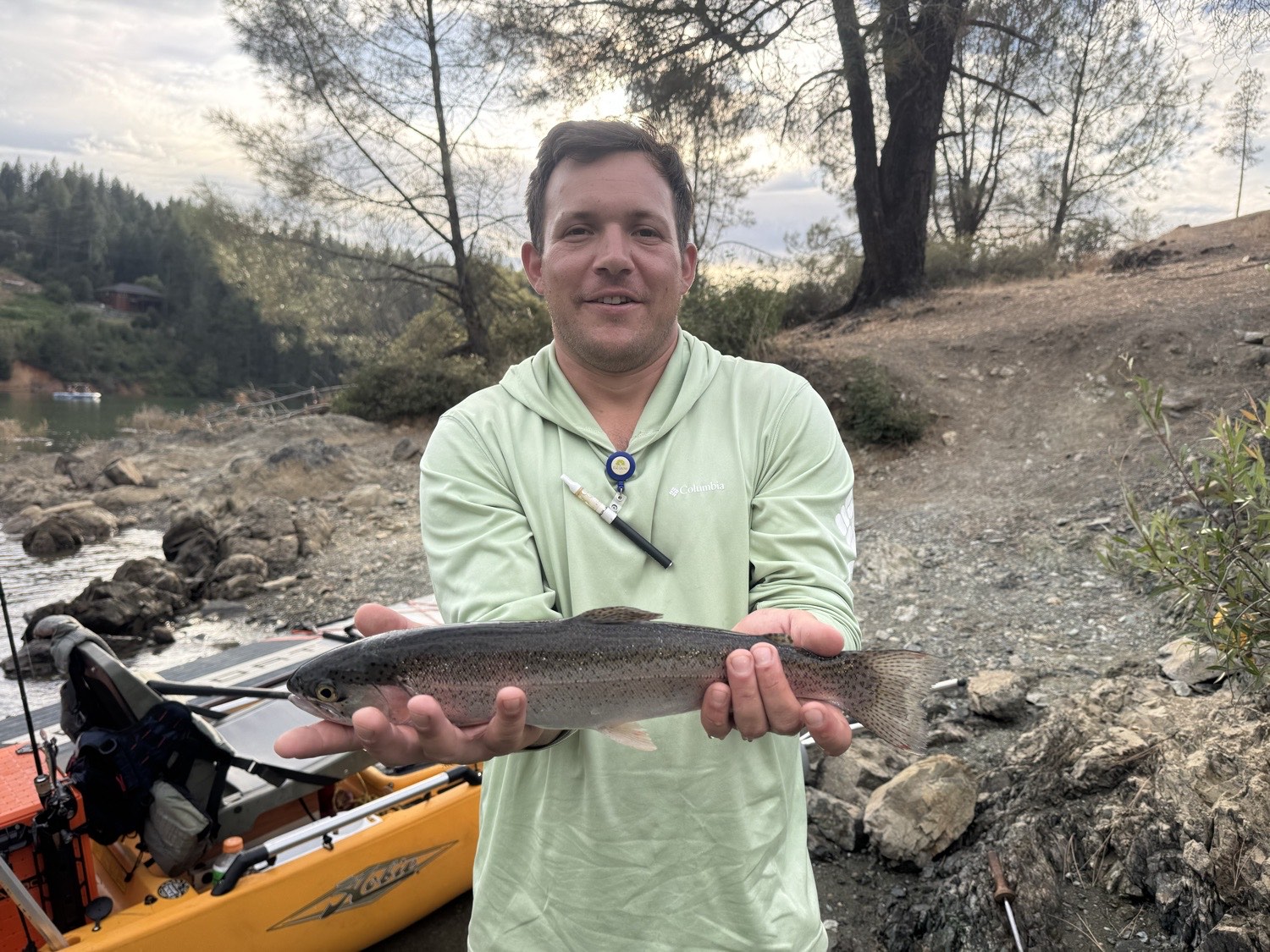 Rainbow trout off the kayak